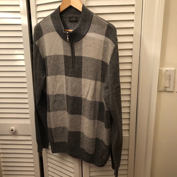 Castri men zip up gray sweater, merino wool blend, made in Italy, L - Picture 3 of 7